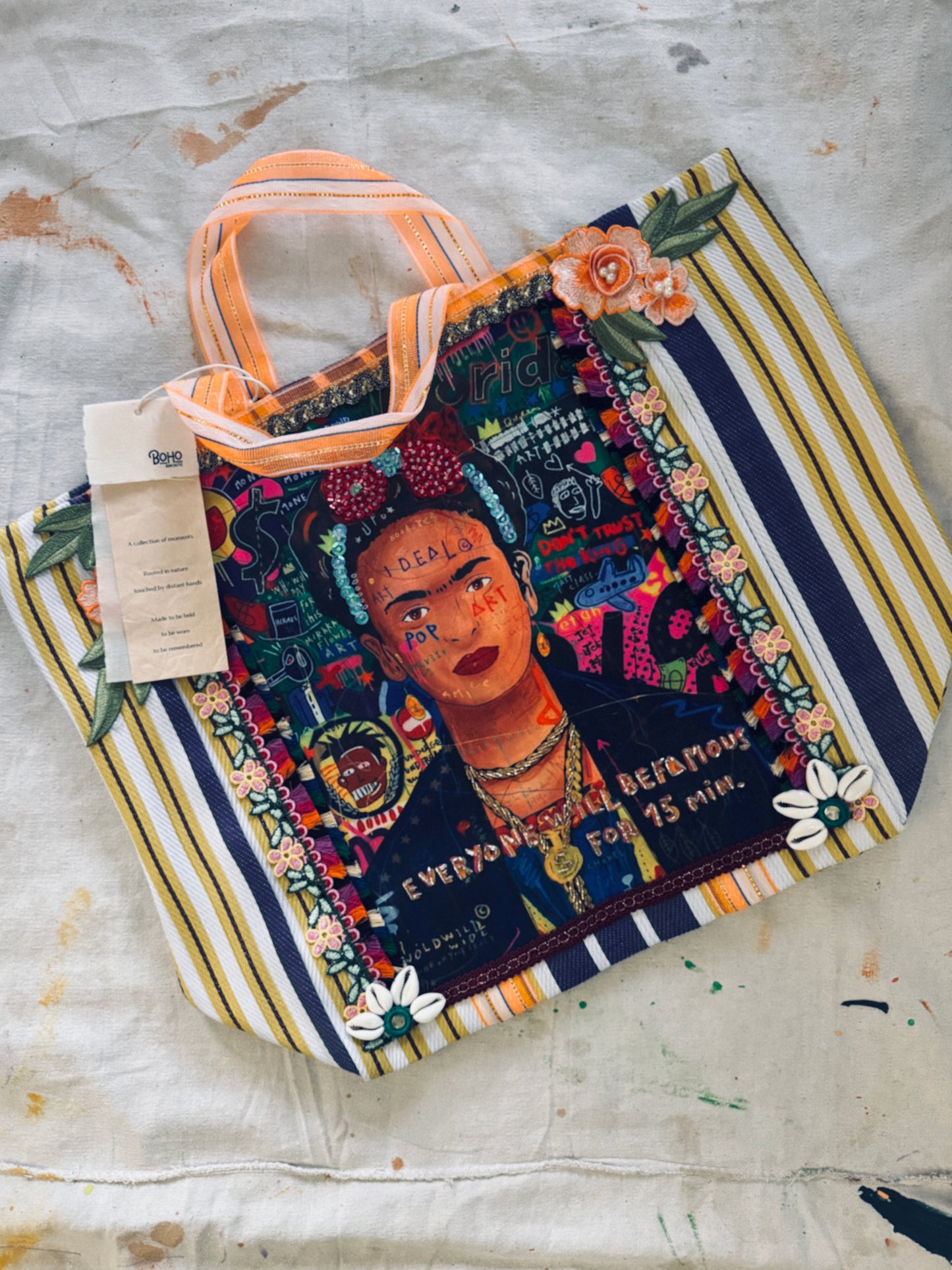 Frida-Inspired Handmade Textile Tote Bag | One of a Kind