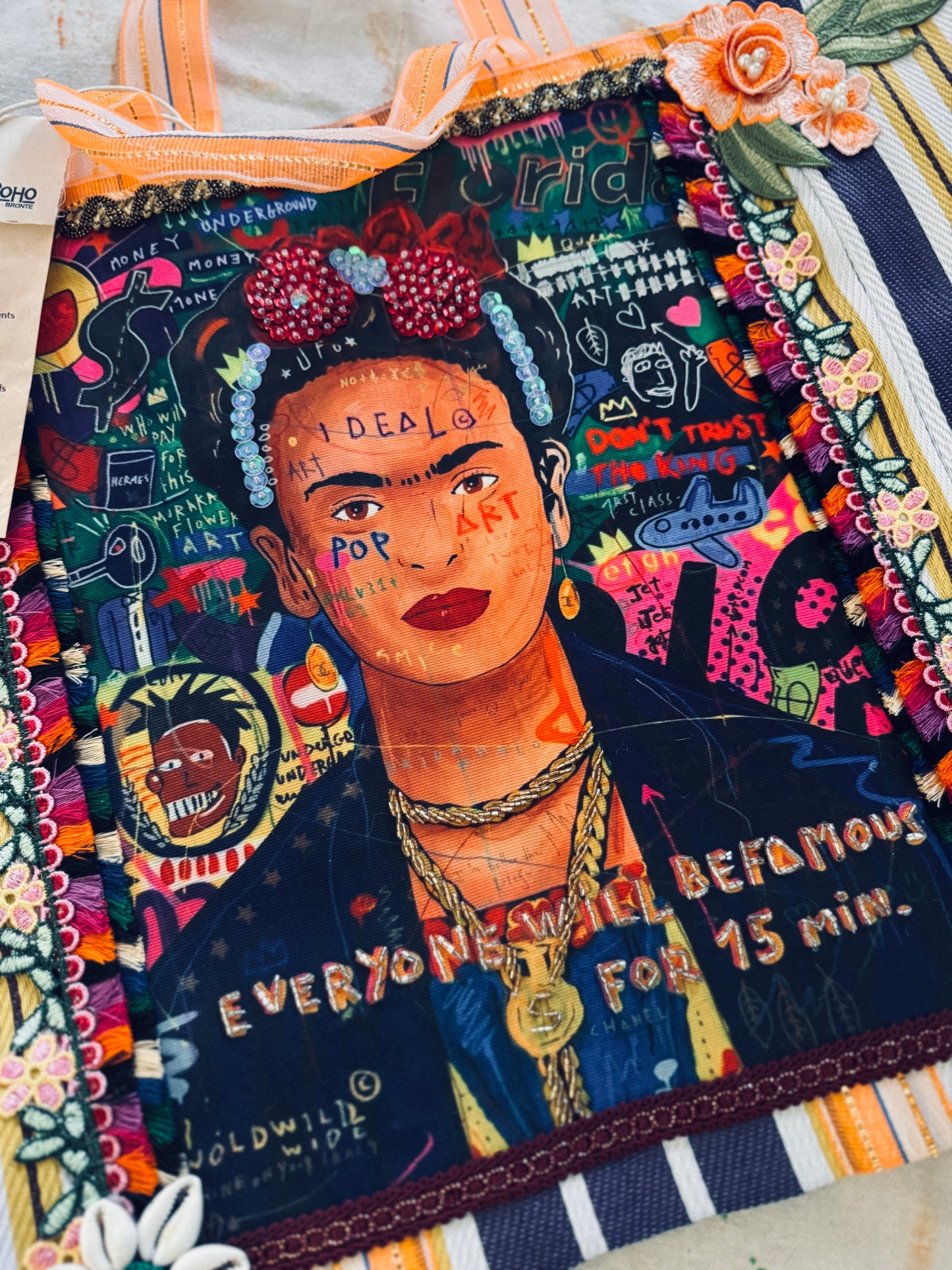 Frida-Inspired Handmade Textile Tote Bag | One of a Kind