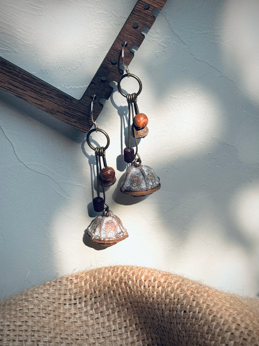 Forest Trio Drop Earrings – Eucalyptus Pod, Sandalwood & Bell Fruit | Silver Hook