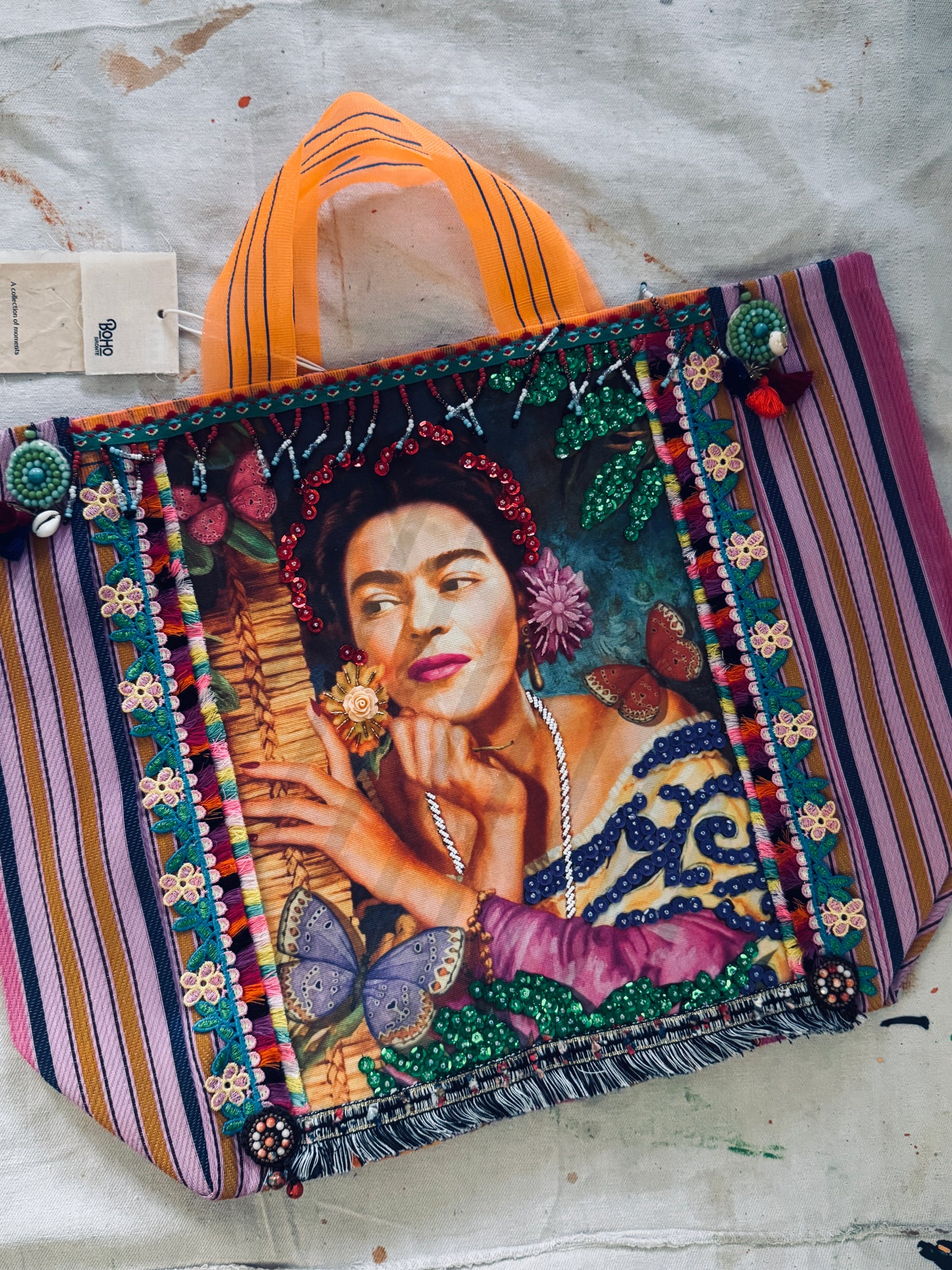Frida-Inspired Handmade Textile Tote Bag | One of a Kind
