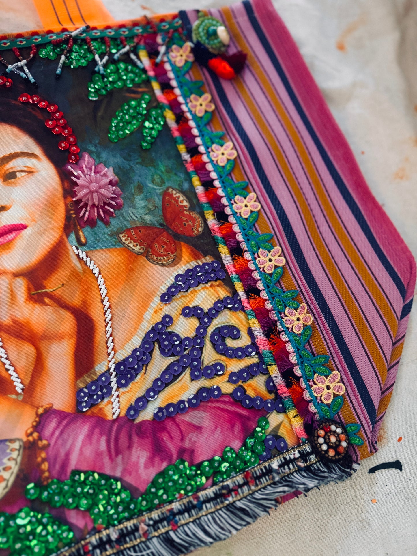 Frida-Inspired Handmade Textile Tote Bag | One of a Kind