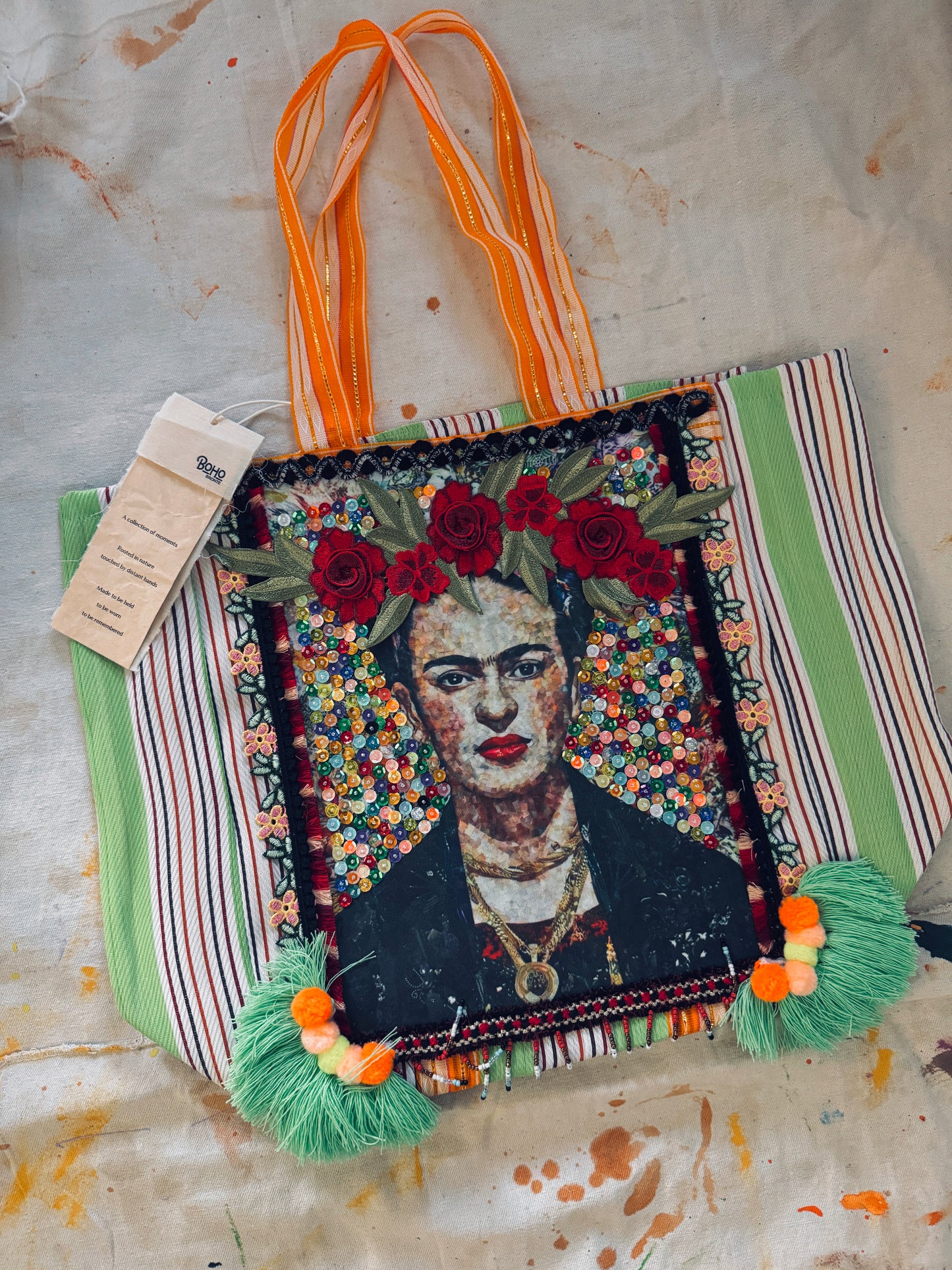 Frida-Inspired Handmade Textile Tote Bag | One of a Kind