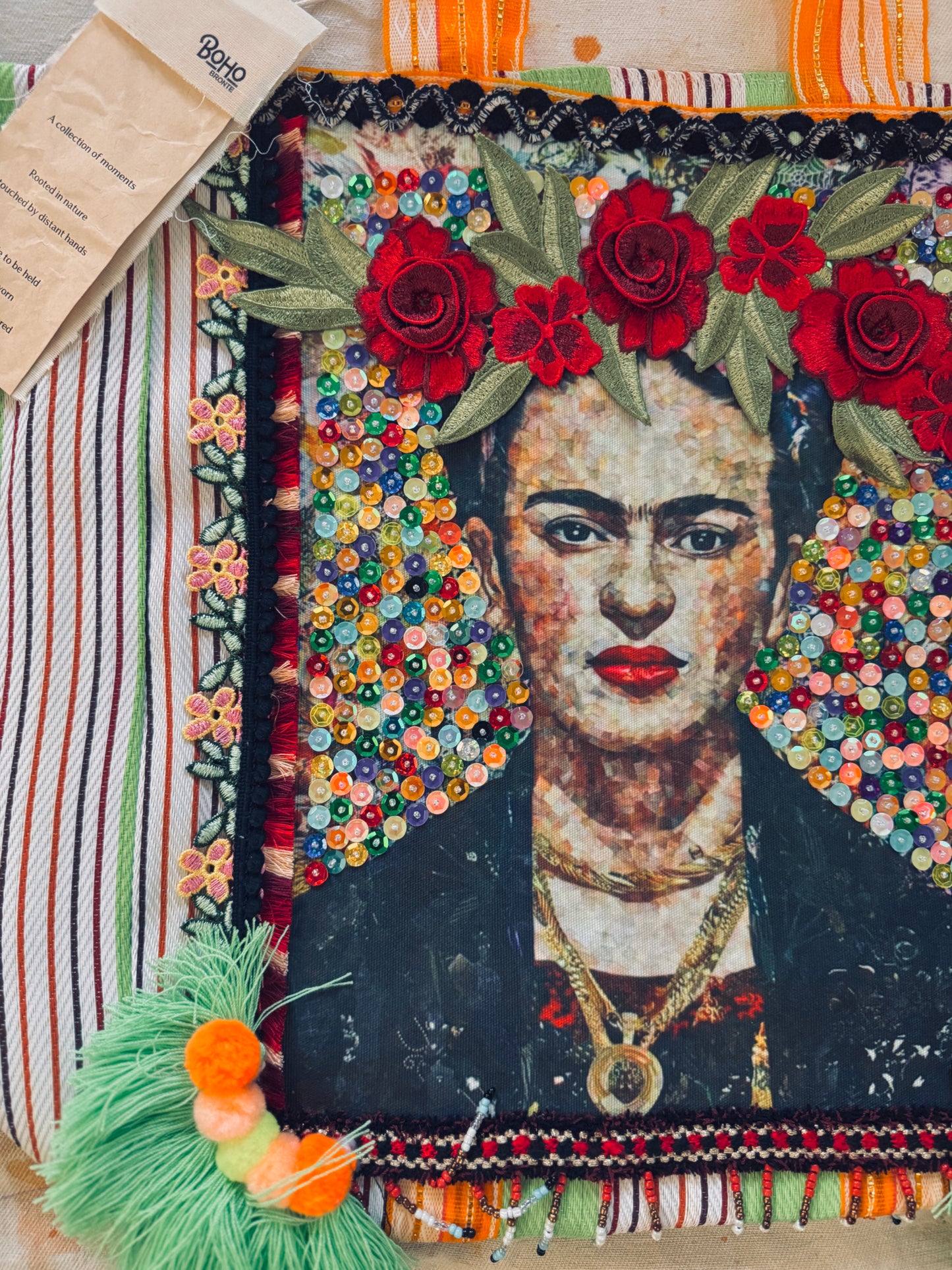 Frida-Inspired Handmade Textile Tote Bag | One of a Kind