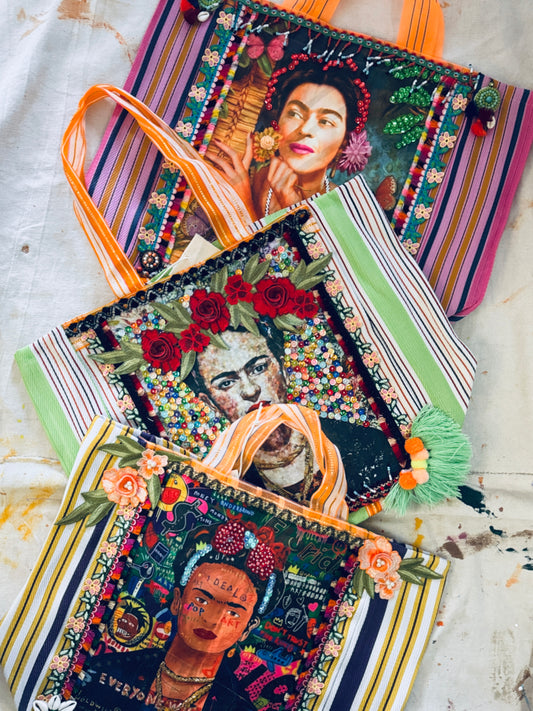 Frida-Inspired Handmade Textile Tote Bag | One of a Kind