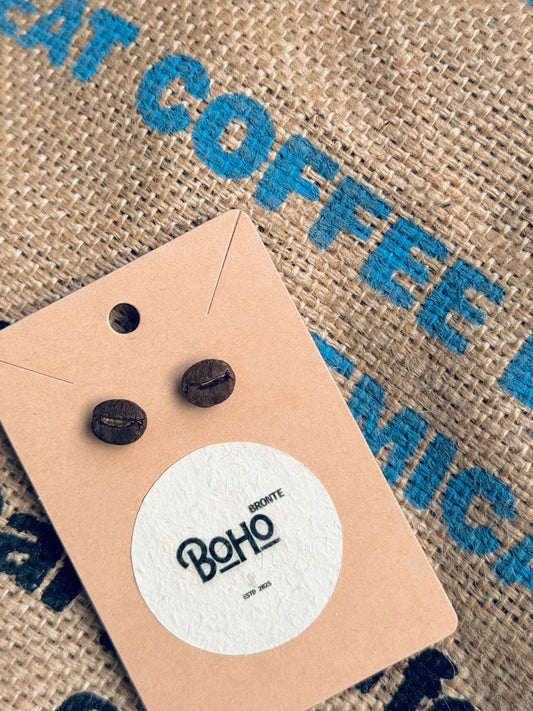 ☕ Real Coffee Bean Studs – Sterling Silver Backing