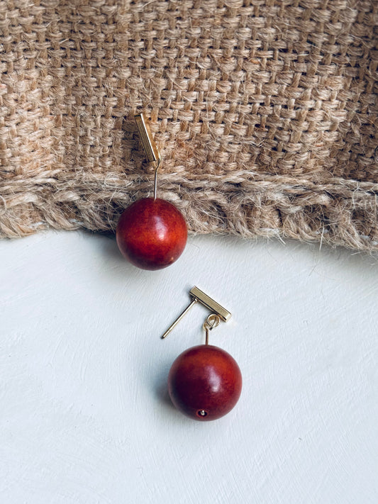 Blood Dragon Wood Earrings – 14K Gold Studs