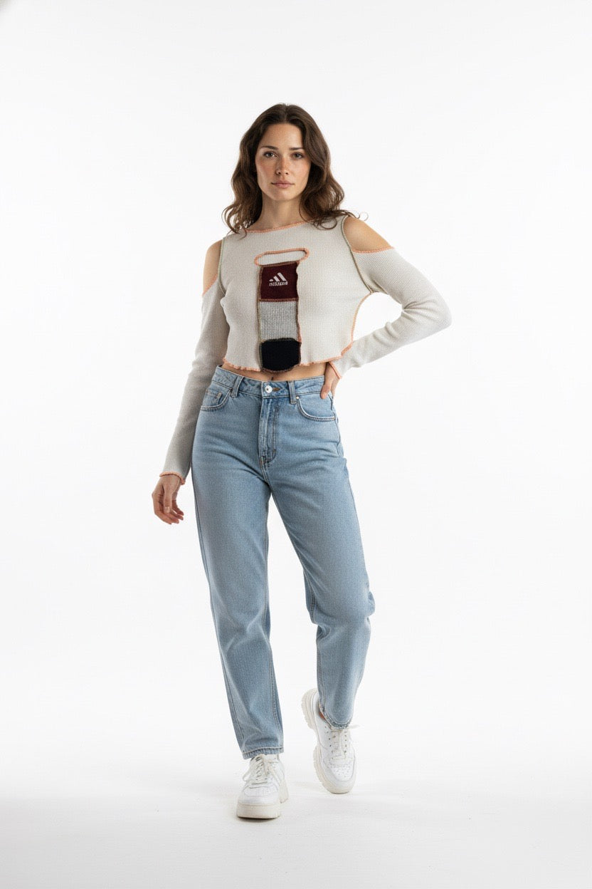 Y2K Deconstructed Knit Top – Long Sleeve Cut-Out