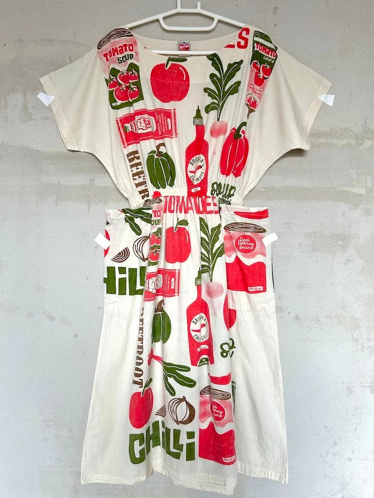 Vintage Thai Cotton Market Dress – Tomato / Southern Flight Print