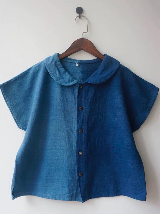 Hand-Dyed Indigo Cotton Button Top | Natural Plant Dye | One of a Kind