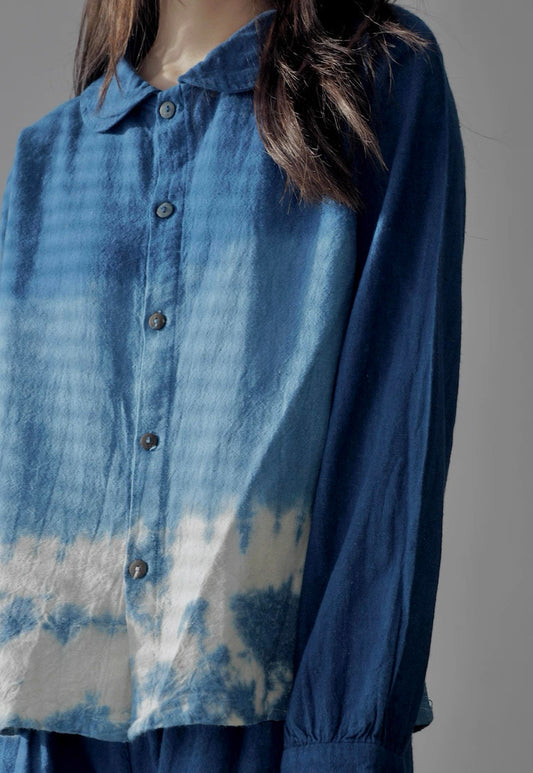 Handmade Indigo Dyed Cotton Shirt | Natural Plant Dye | Thailand Made