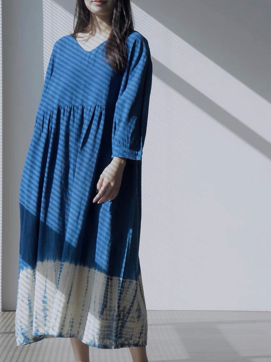 Handmade Indigo Dyed Cotton Dress | Natural Plant Dye | Relaxed Maxi Dress | Made in Thailand