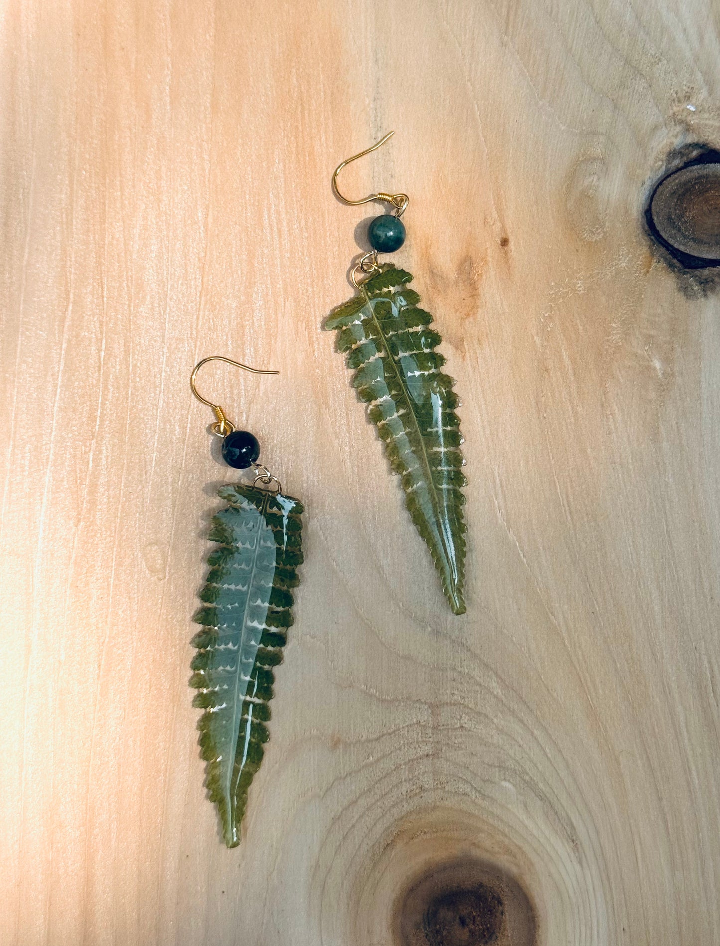 Whispers of the Forest – Fern & Stone Earrings