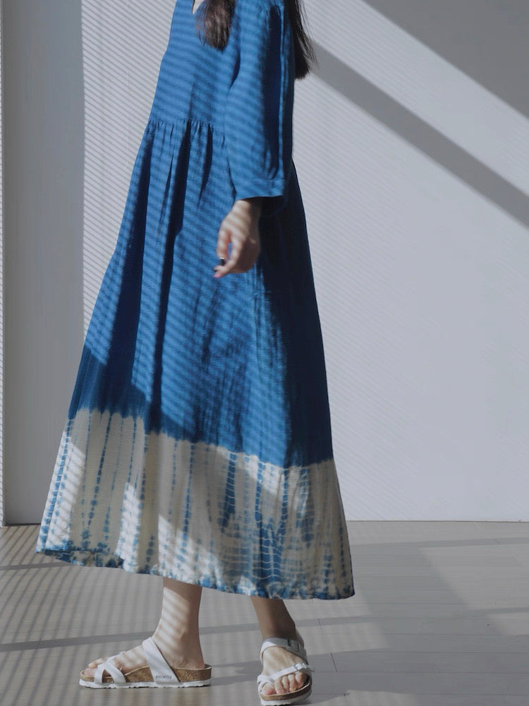 Handmade Indigo Dyed Cotton Dress | Natural Plant Dye | Relaxed Maxi Dress | Made in Thailand