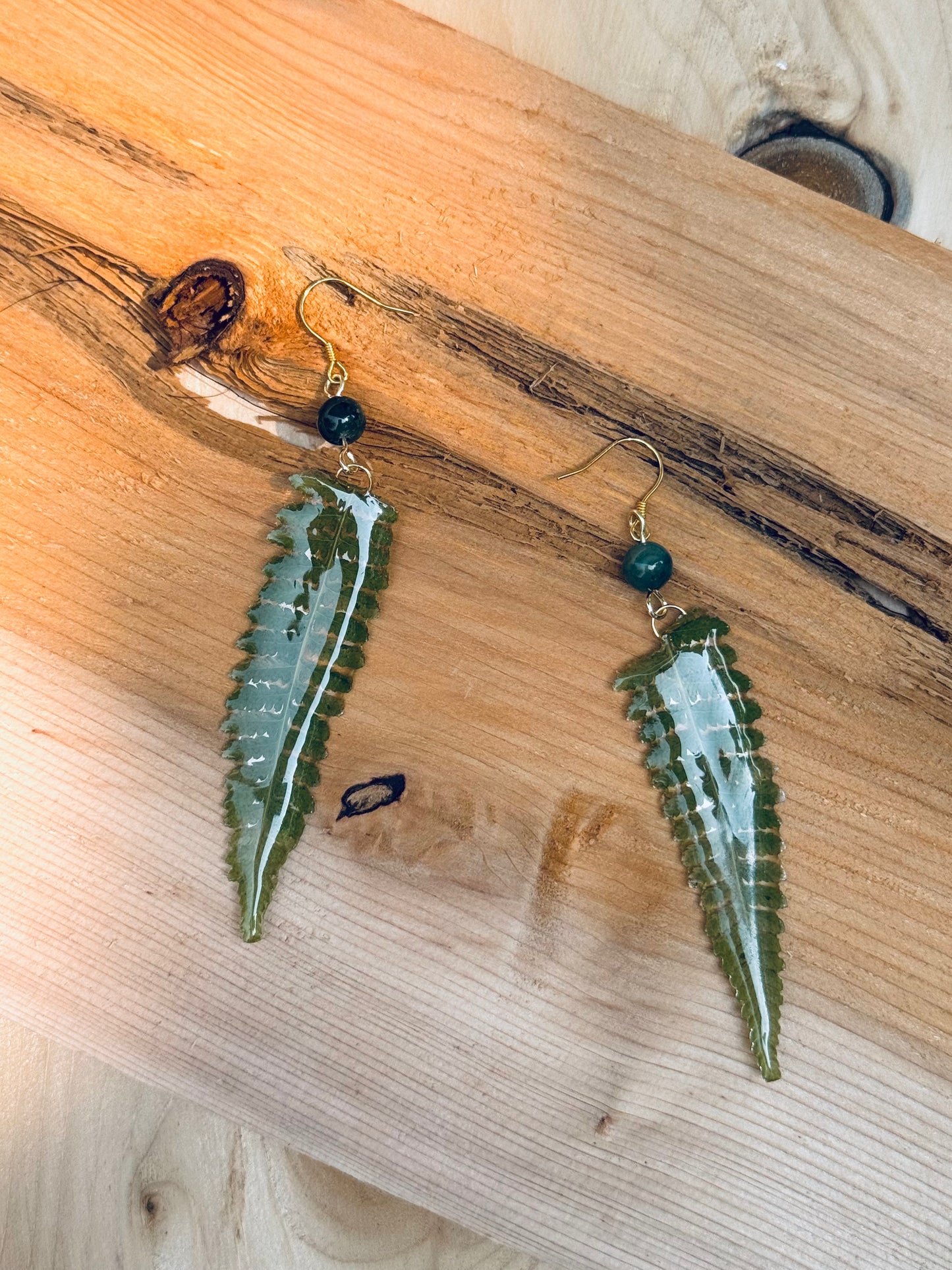 Whispers of the Forest – Fern & Stone Earrings