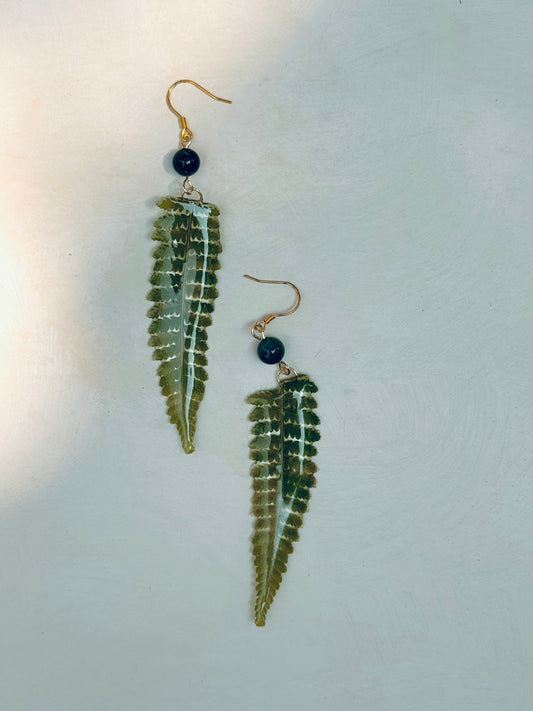 Whispers of the Forest – Fern & Stone Earrings