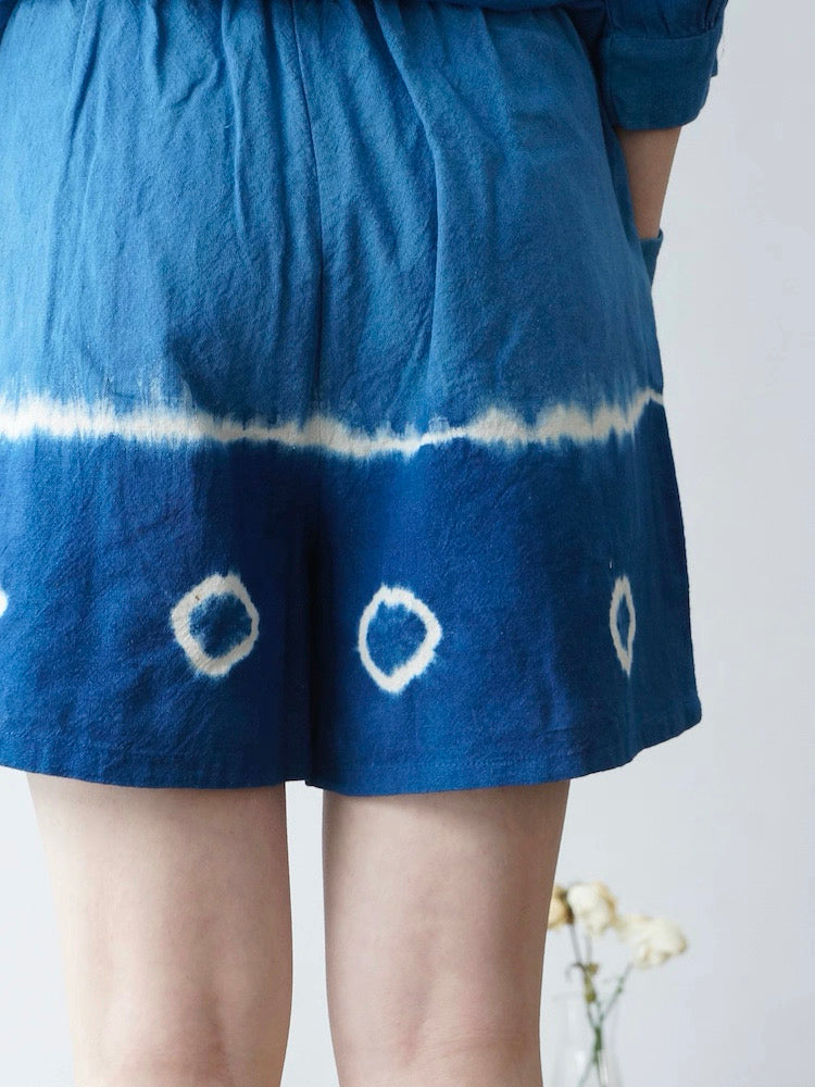 Handmade Indigo Dyed Cotton Shorts | Natural Plant Dye | Elastic Waist | One of a Kind Summer Shorts