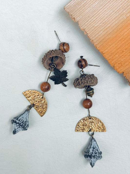 🌿 Woodland Harmony Earrings – Acorn & Eucalyptus