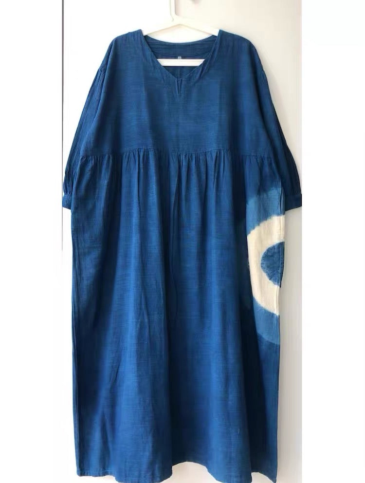 Handmade Indigo Dyed Cotton Dress | Natural Plant Dye | Relaxed Maxi Dress | Made in Thailand