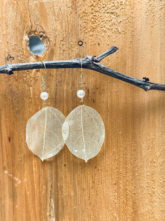 Real Bodhi Leaf Earrings – Lightweight & Elegant | 14K Gold Hooks