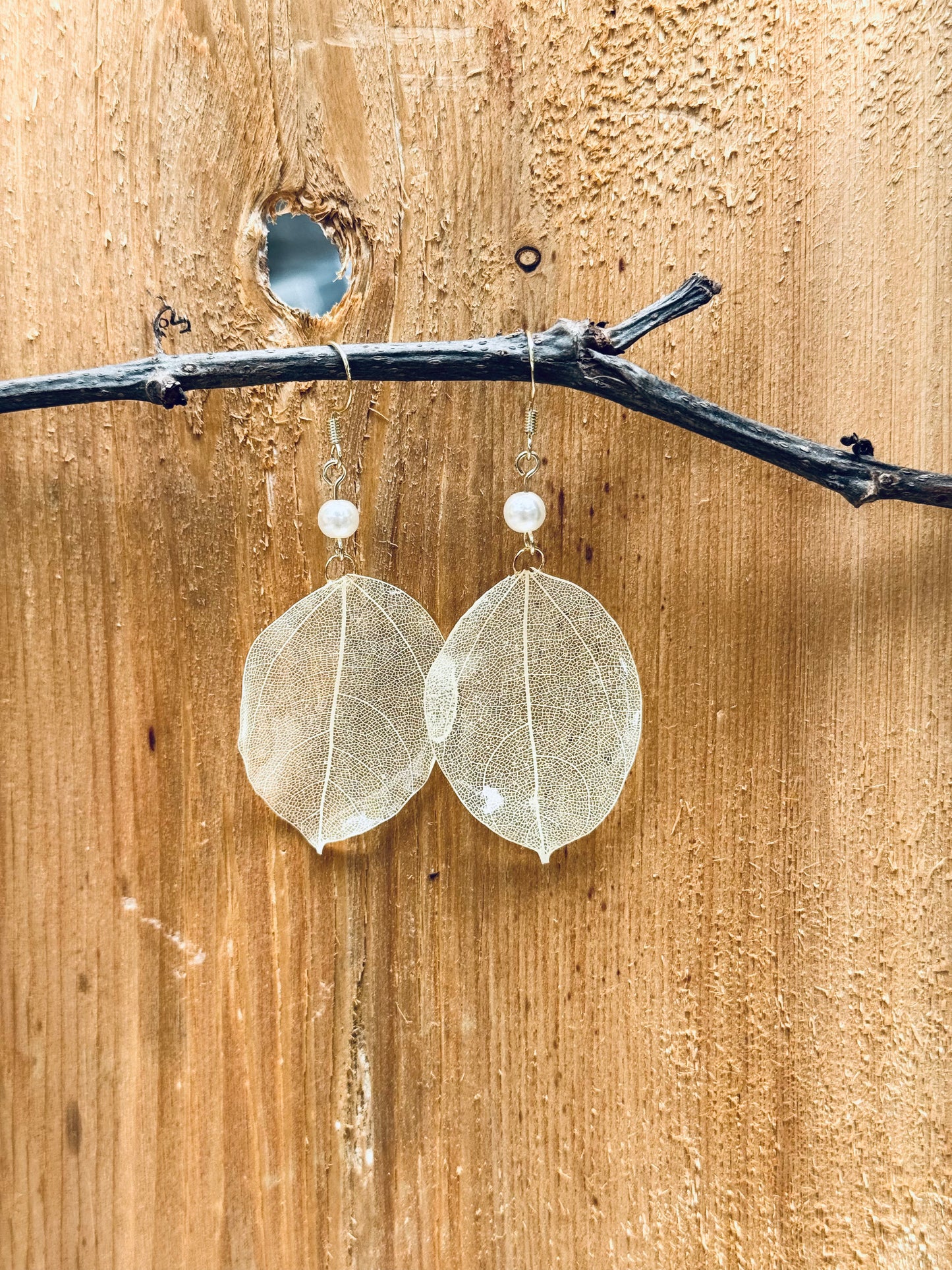 Real Bodhi Leaf Earrings – Lightweight & Elegant | 14K Gold Hooks