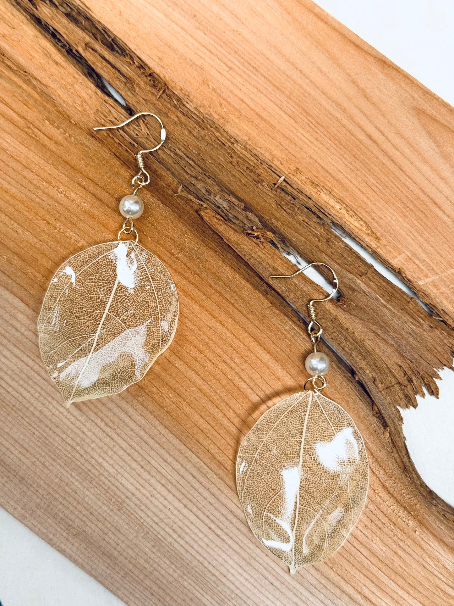 Real Bodhi Leaf Earrings – Lightweight & Elegant | 14K Gold Hooks