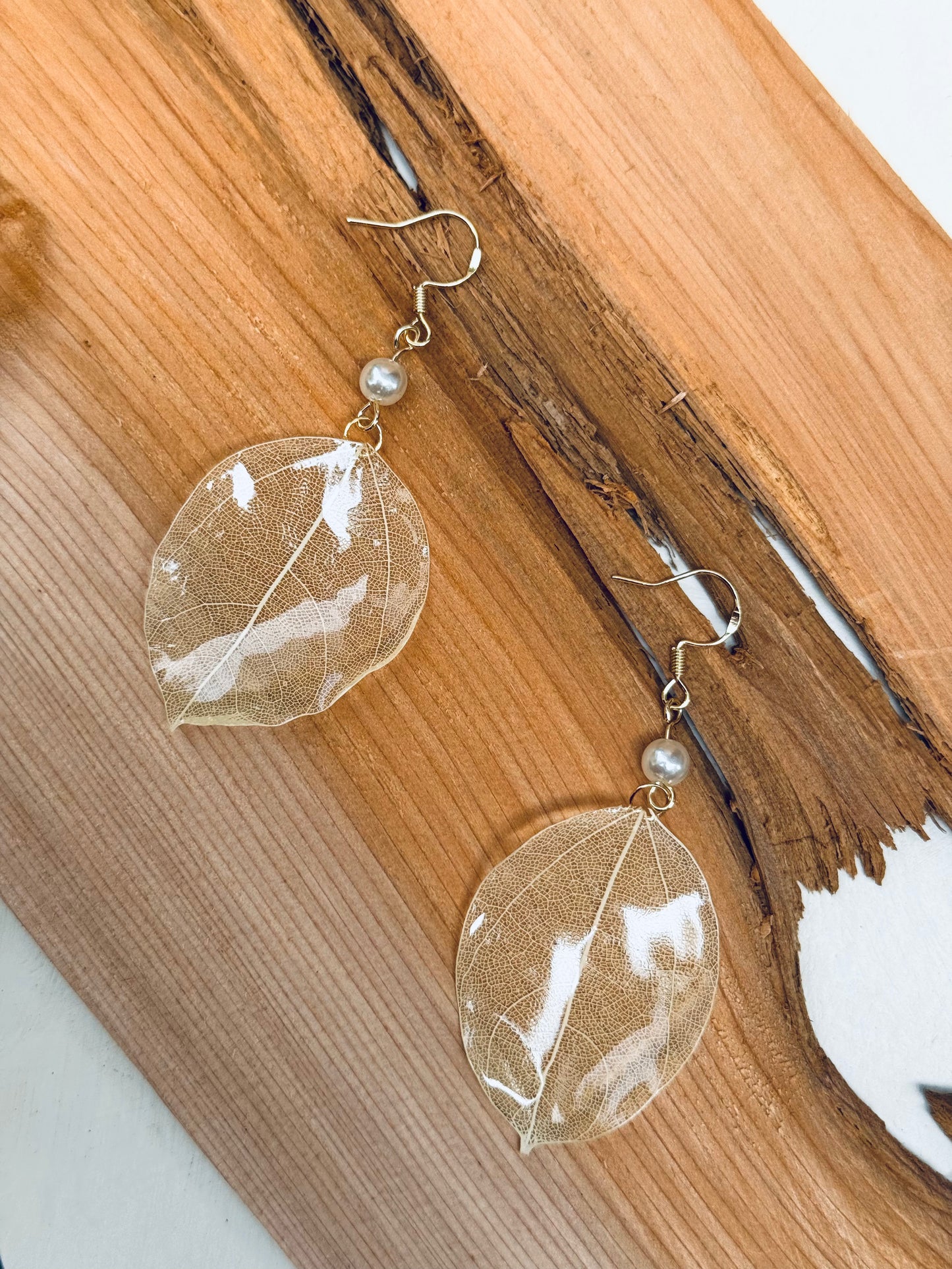 Real Bodhi Leaf Earrings – Lightweight & Elegant | 14K Gold Hooks