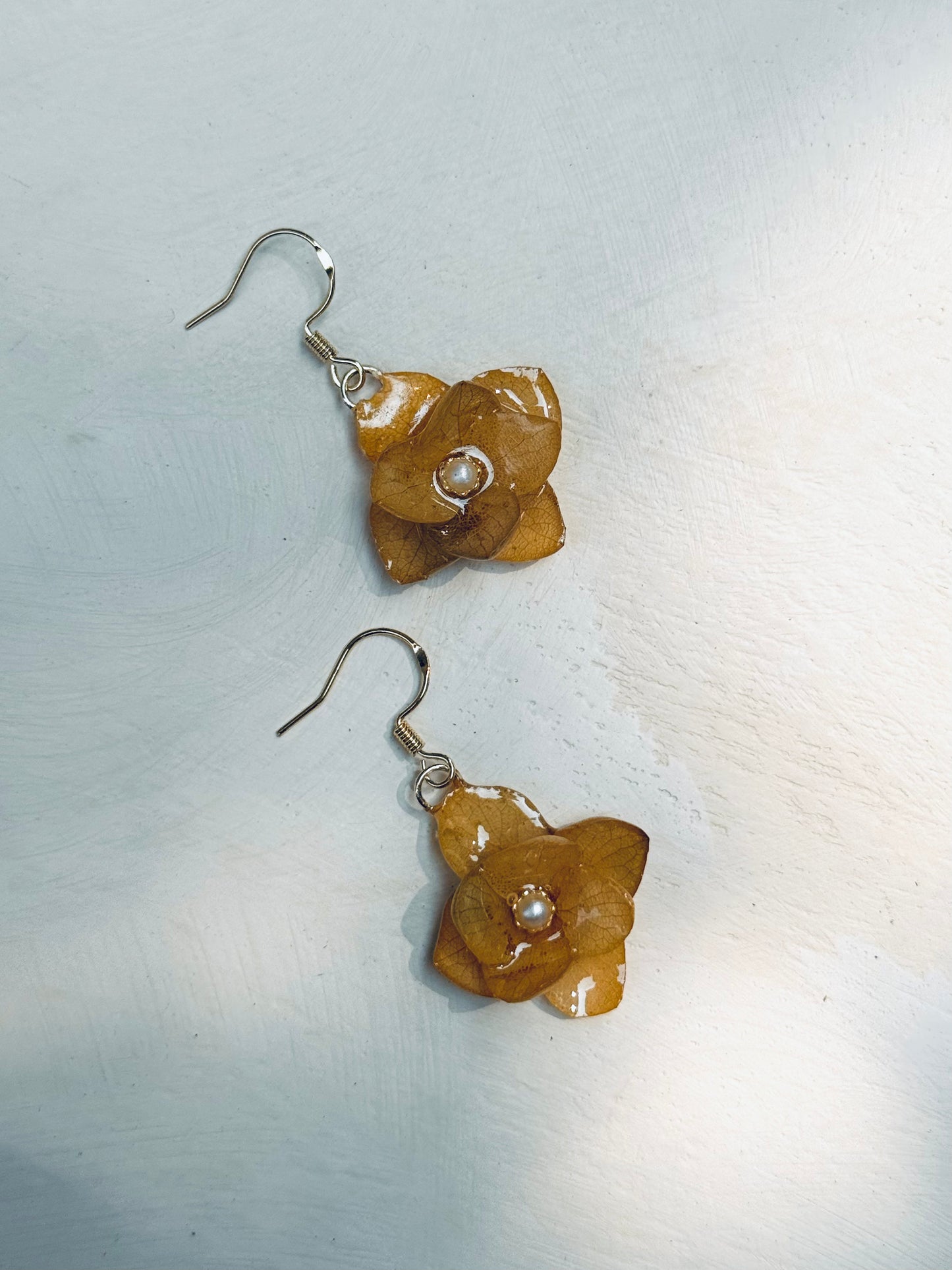 Golden Hydrangea Earrings – Real Flower Jewelry | 14K Gold Hooks