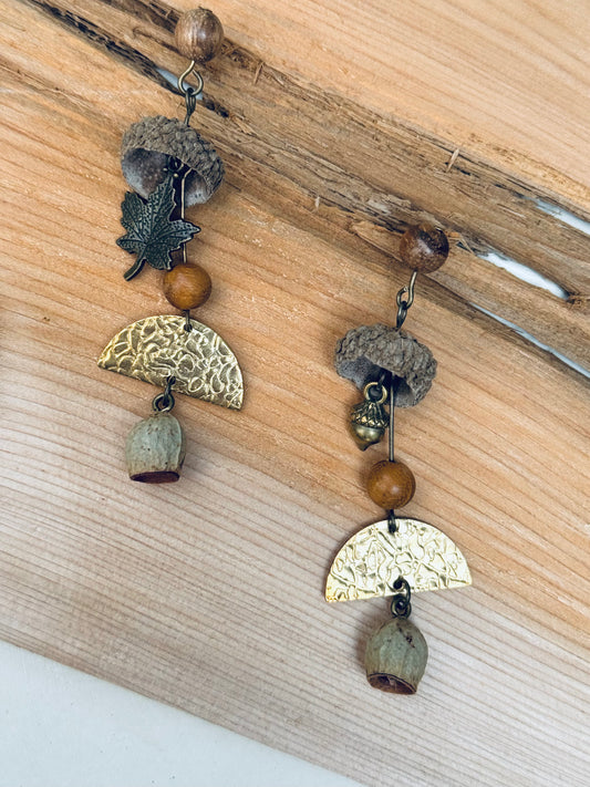 Lucky Fruit & Acorn Cap Earrings – Forest Elegance in Silver