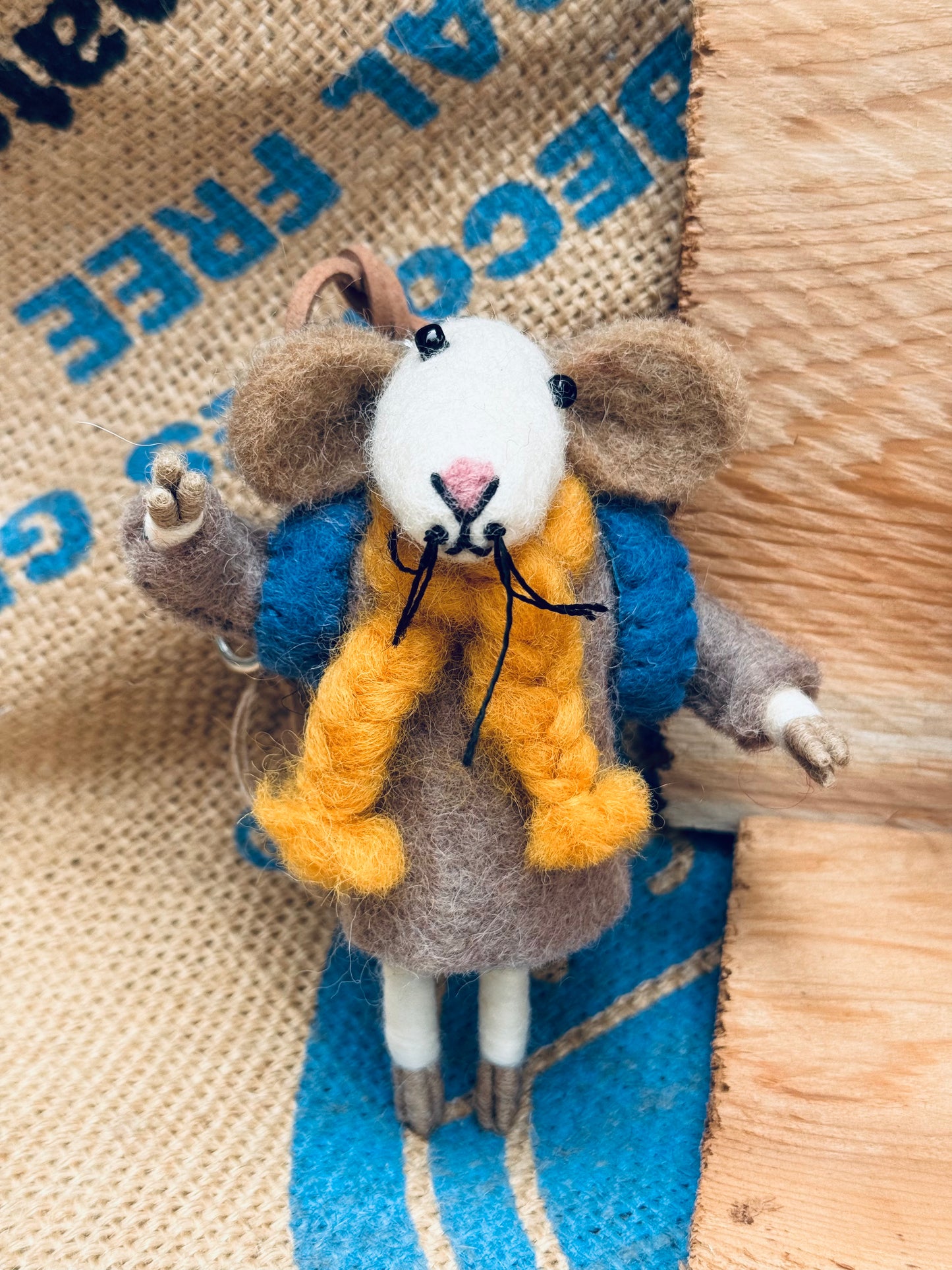 🌼 Adventurer Felted Mouse – Handmade in Nepal