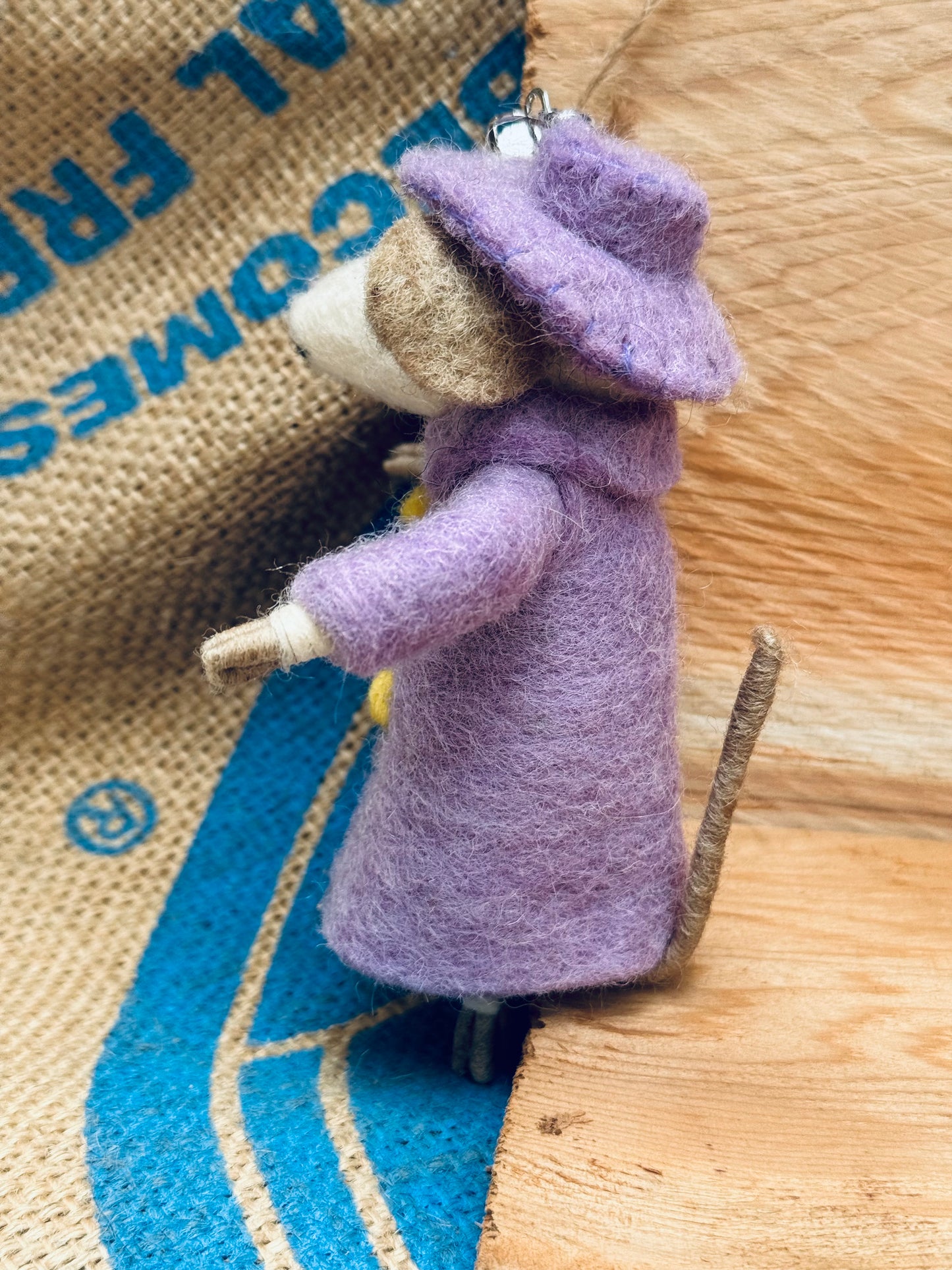🧵 Lady in Lavender – Felted Wool Mouse Ornament