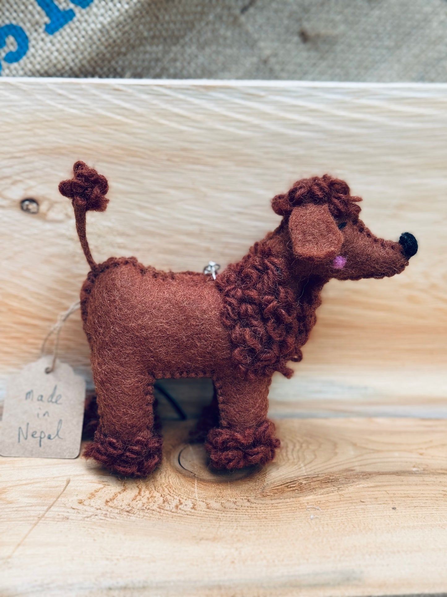 🐩 Brown Felted Wool Poodle – Handmade Ornament