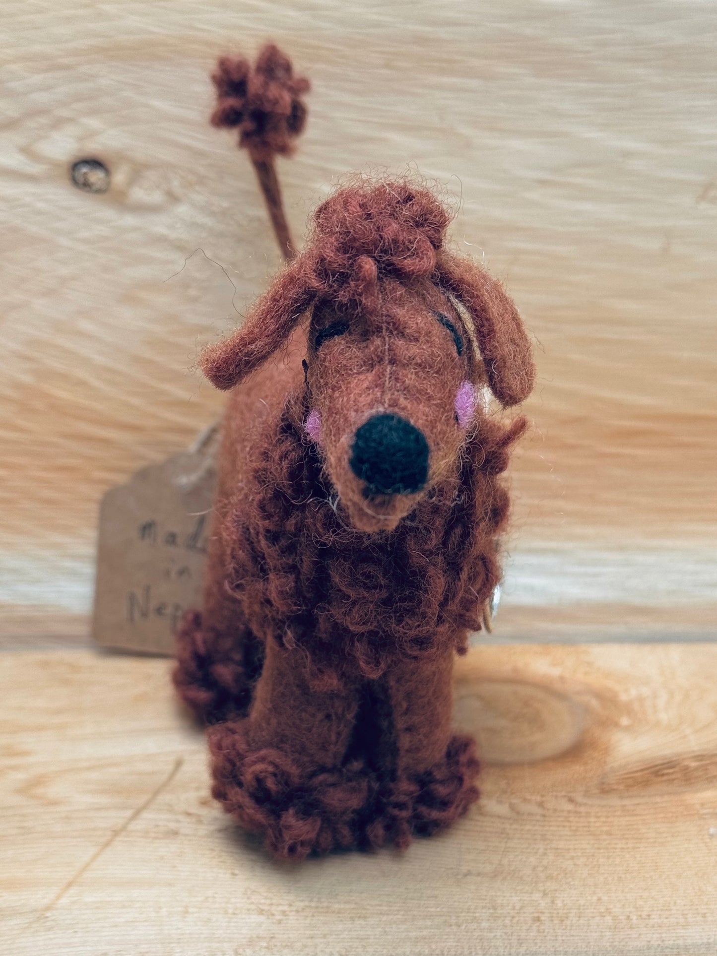 🐩 Brown Felted Wool Poodle – Handmade Ornament