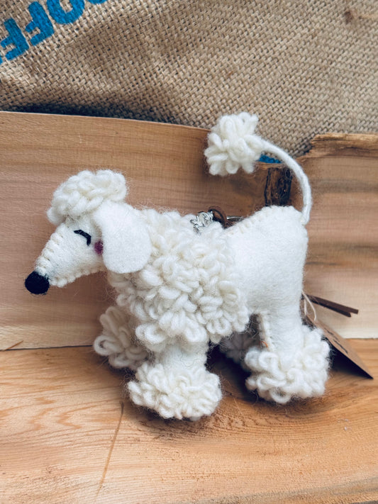 Handmade Felted Wool Poodle Ornament – Made in Nepal