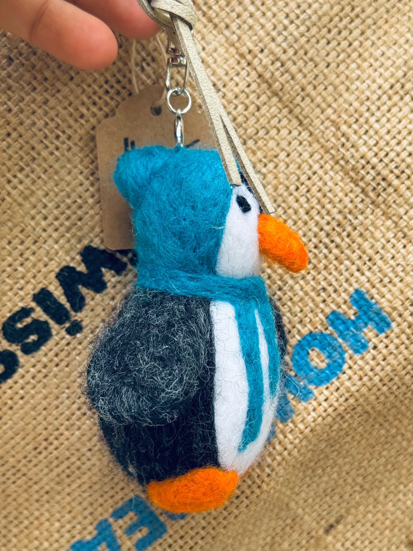 Handmade Felted Wool Penguin Keychain – Made in Nepal