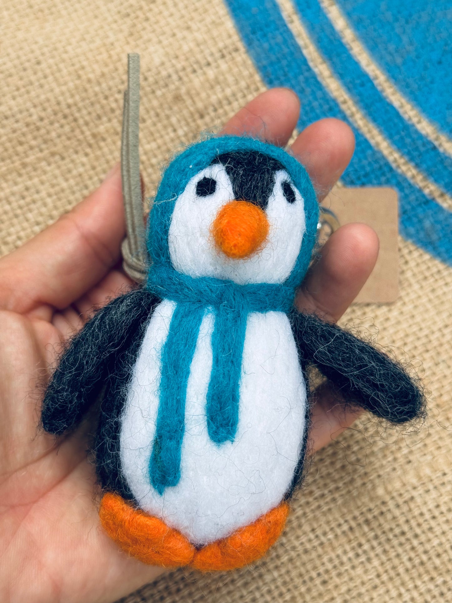 Handmade Felted Wool Penguin Keychain – Made in Nepal