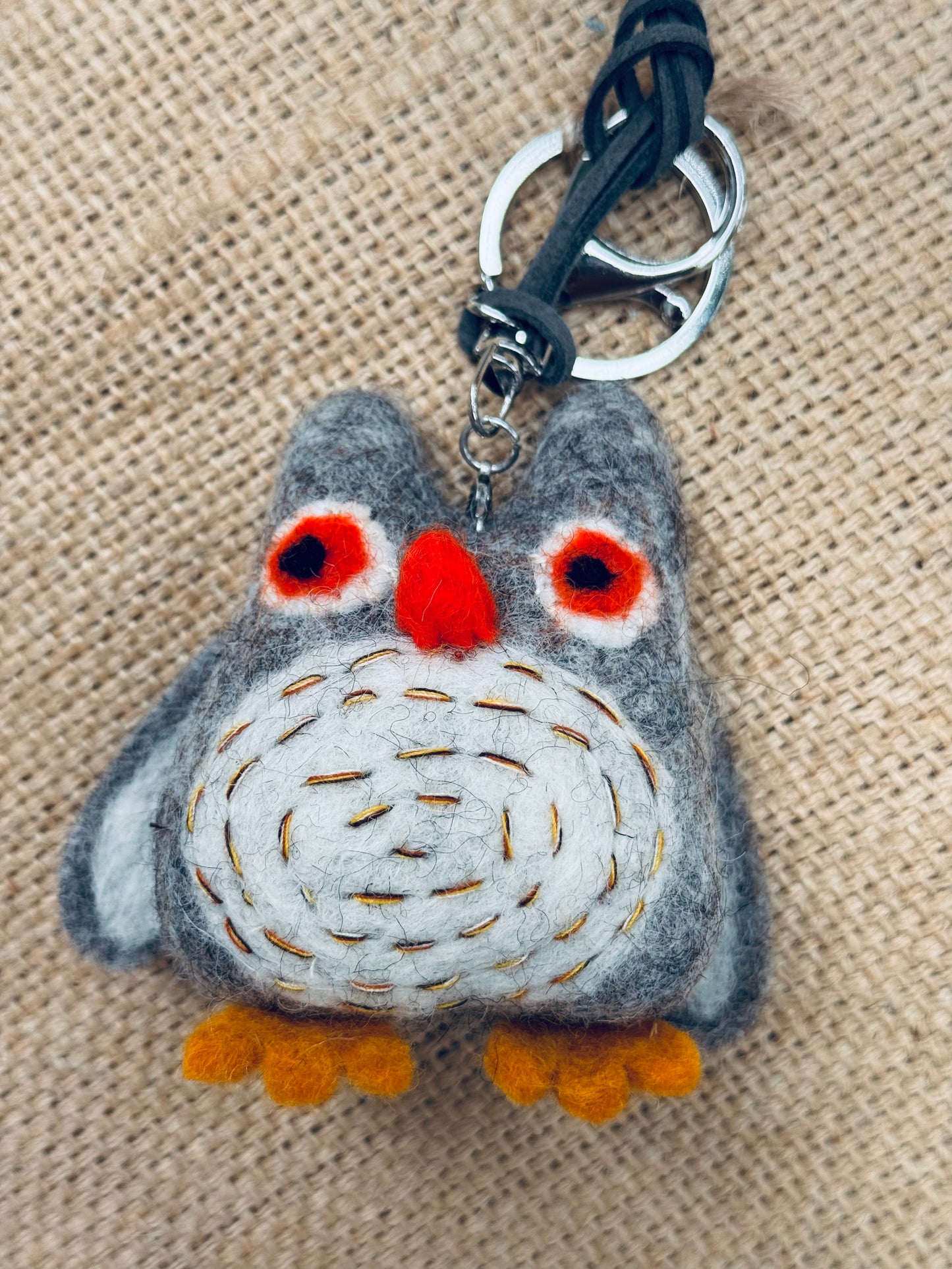 🦉Felted Wool Owl Keychain – Handmade in Nepal