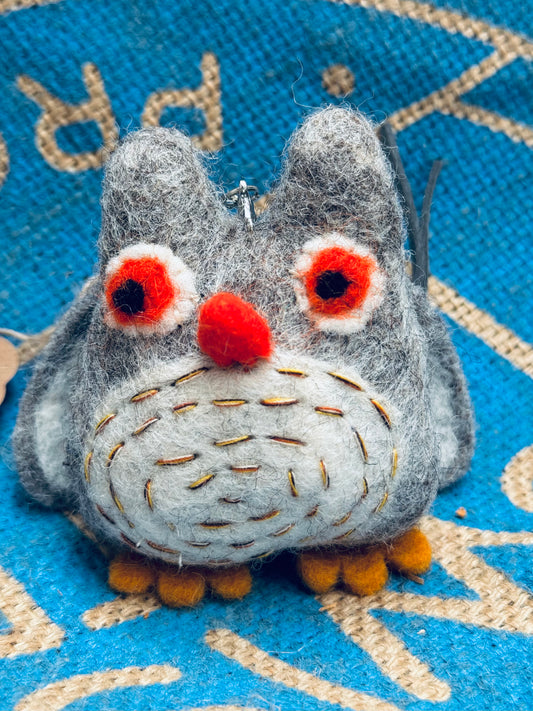 🦉Felted Wool Owl Keychain – Handmade in Nepal