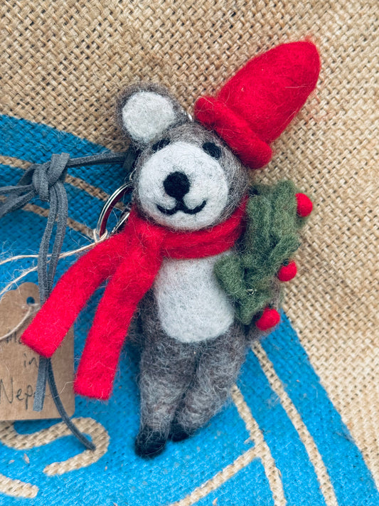 Handmade Felted Wool Bear – Holiday Ornament, Keychain & Bag Charm | Made in Nepal