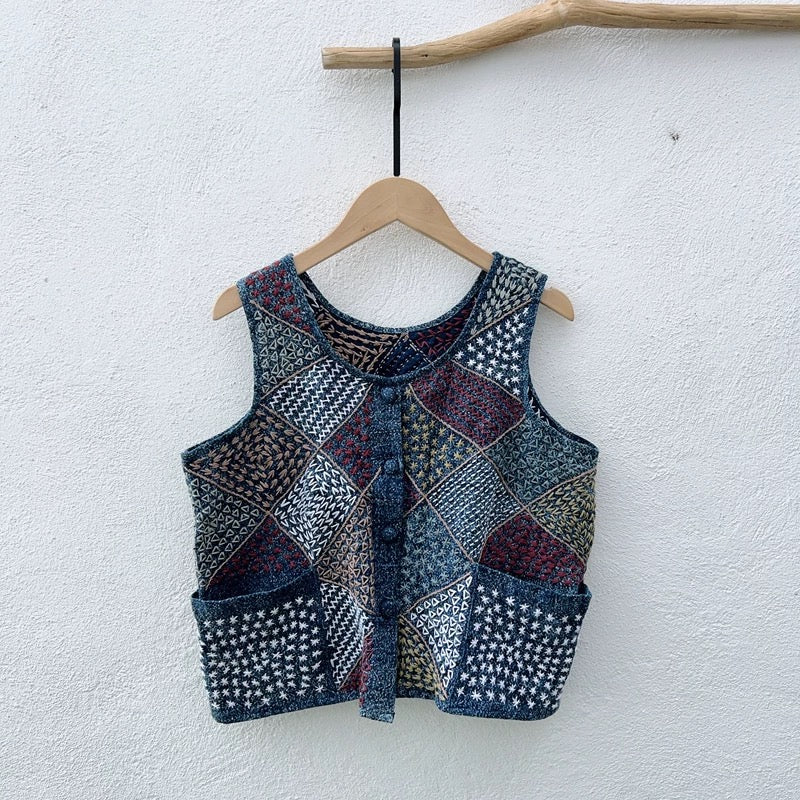 Hand-Embroidered Patchwork Vest | Artisan Made | One-of-a-Kind | Thailand
