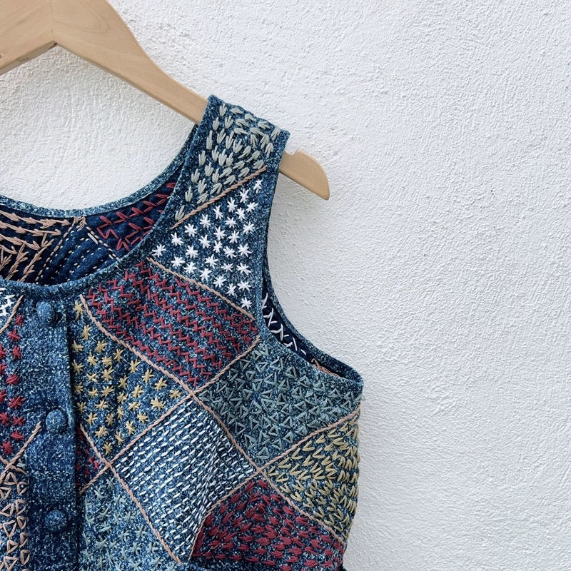 Hand-Embroidered Patchwork Vest | Artisan Made | One-of-a-Kind | Thailand