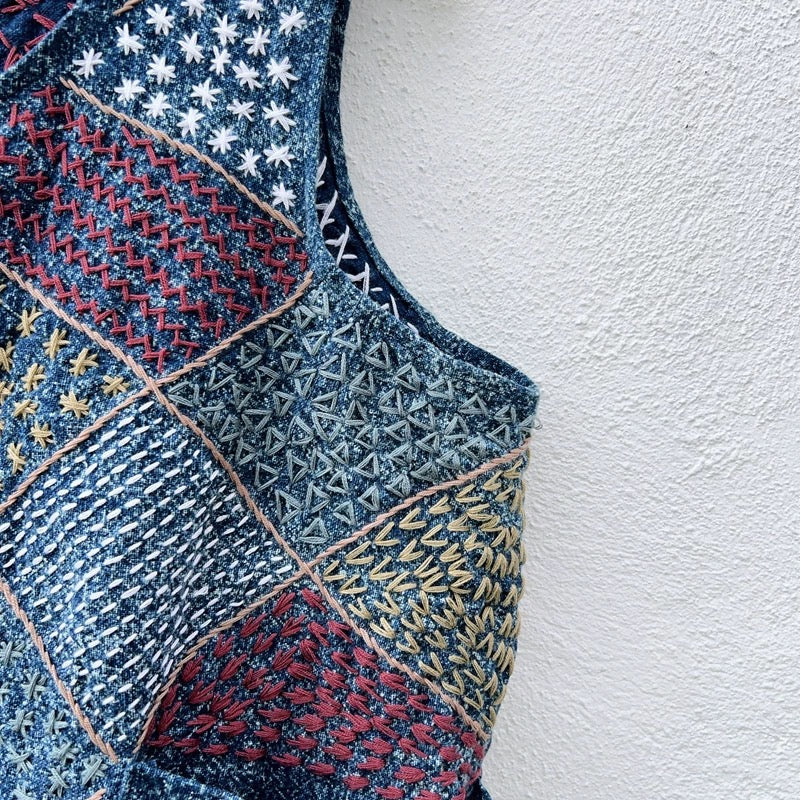 Hand-Embroidered Patchwork Vest | Artisan Made | One-of-a-Kind | Thailand