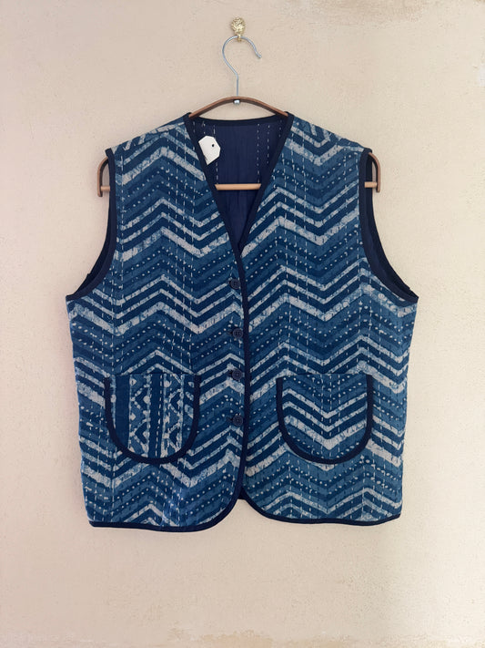 Handmade Indigo Quilted Vest – Plant Dyed Cotton | One-of-a-Kind Artisan Piece