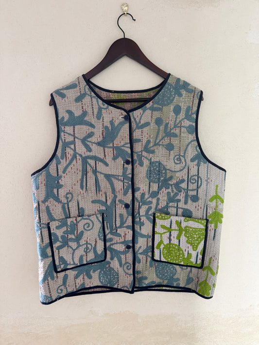 Hand Embroidered Suzani Style Cotton Vest | One of a Kind Artisan Piece