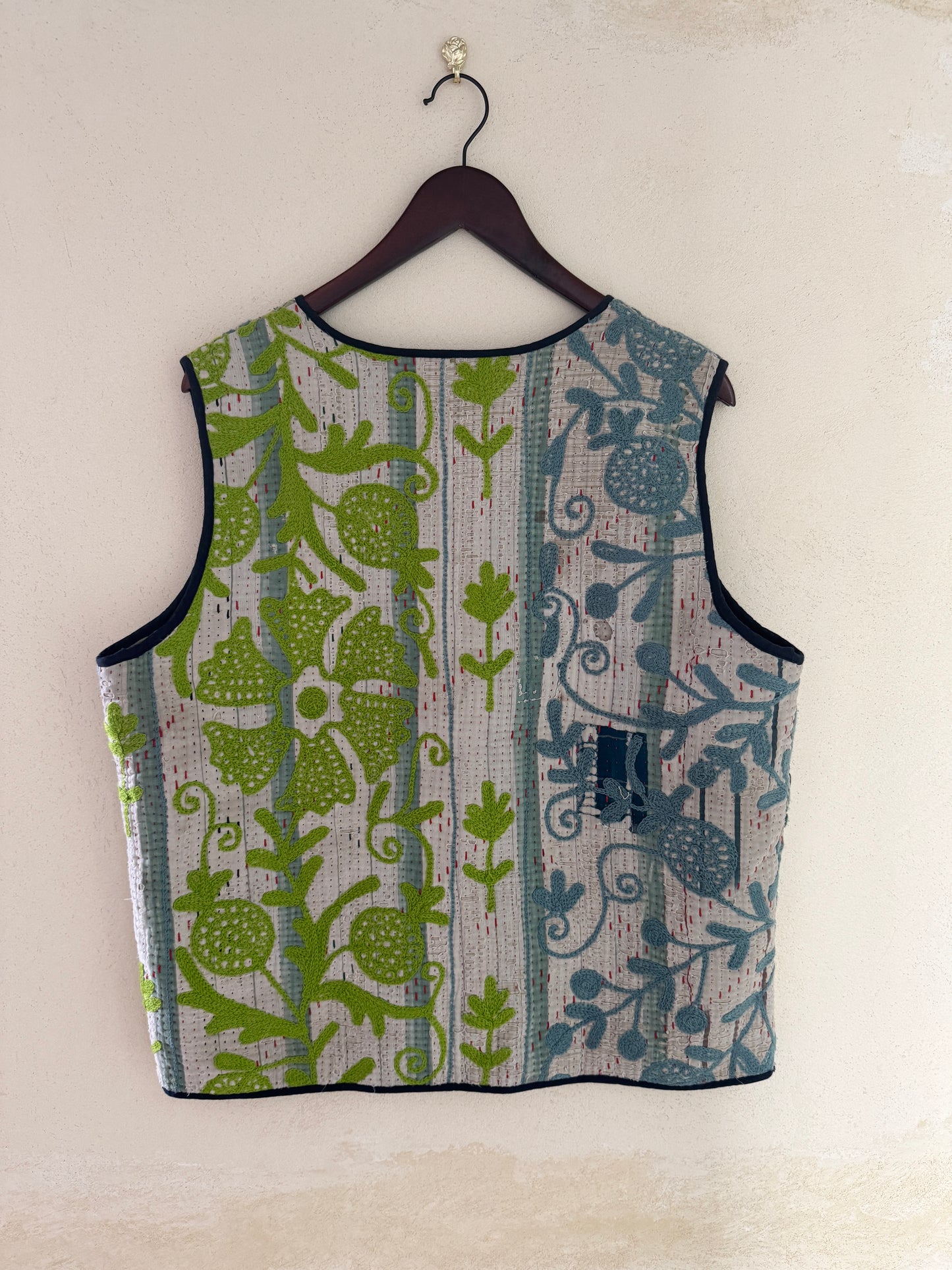 Hand Embroidered Suzani Style Cotton Vest | One of a Kind Artisan Piece