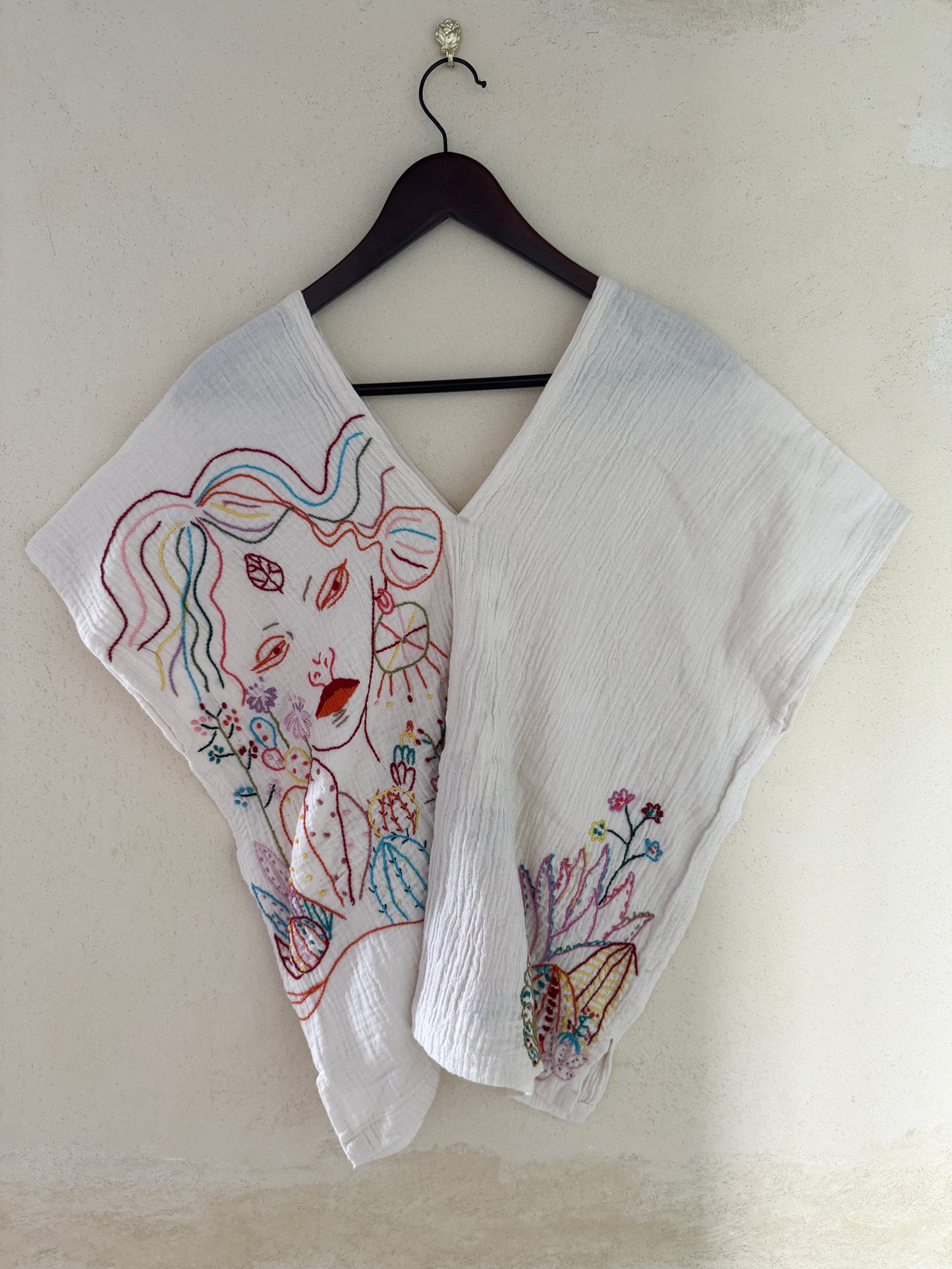 Hand Embroidered Cotton Top – One-of-a-Kind Thai Artisan Blouse