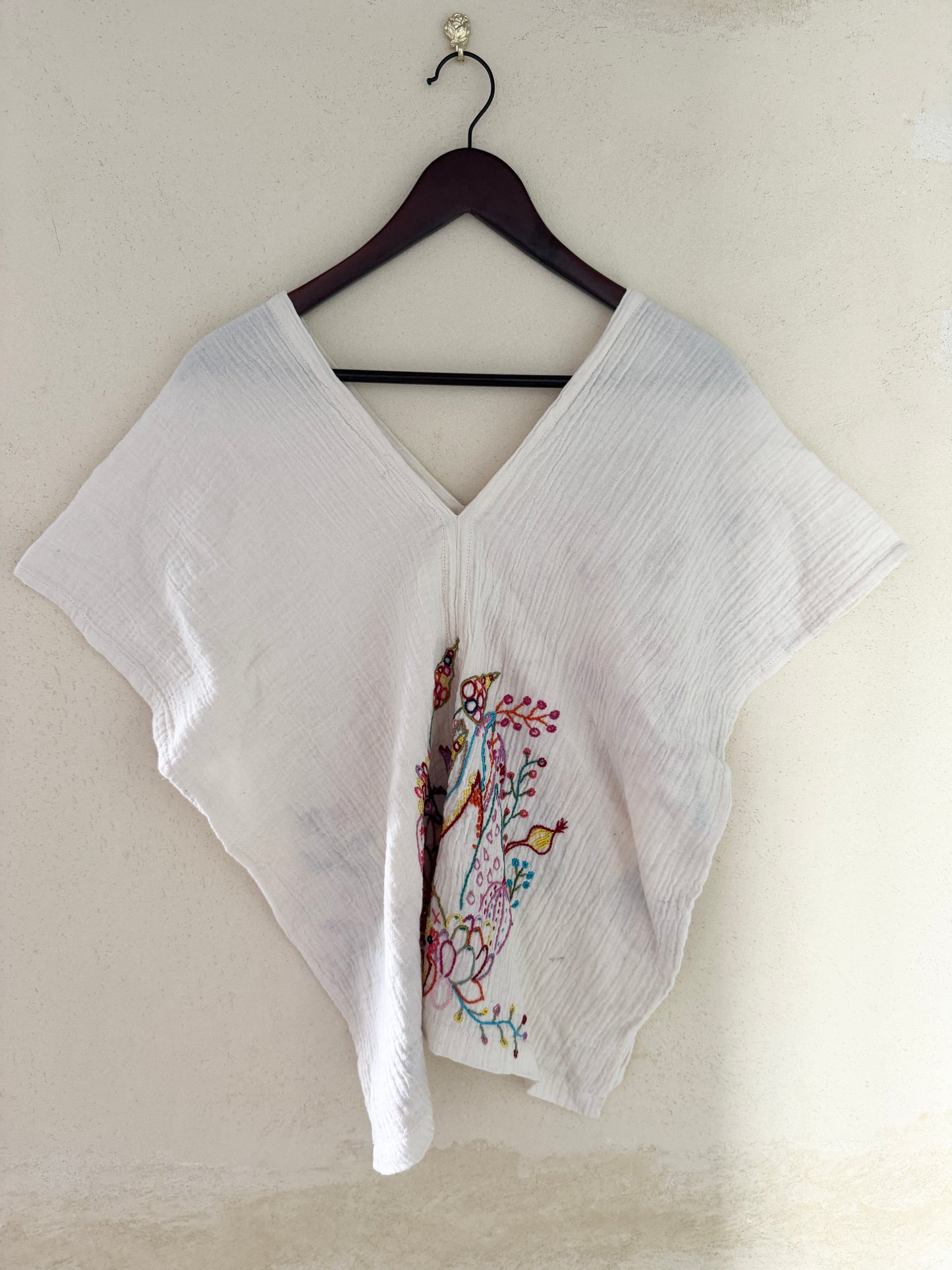 Hand Embroidered Cotton Top – One-of-a-Kind Thai Artisan Blouse
