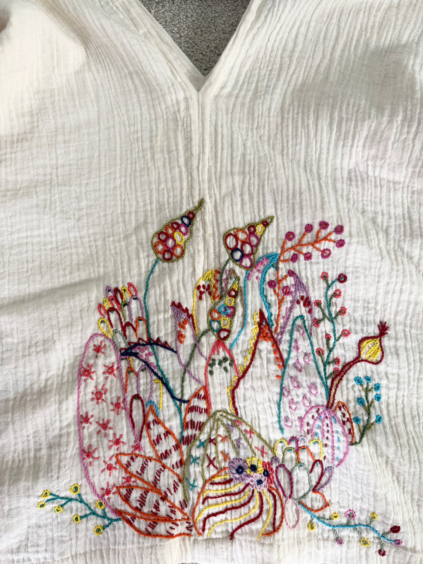 Hand Embroidered Cotton Top – One-of-a-Kind Thai Artisan Blouse