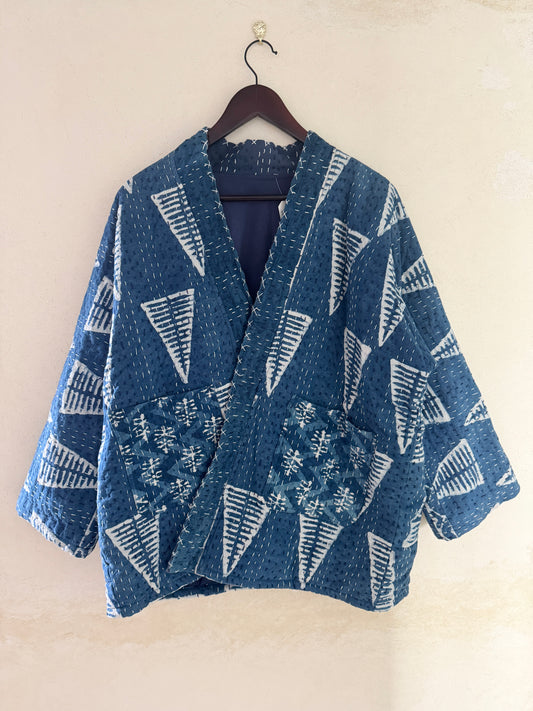 Indigo Hand-Stitched Quilted Cotton Jacket