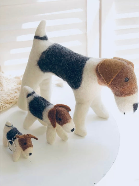 🐶 Handmade Felted Wool Wire Fox Terriers – 3 Sizes