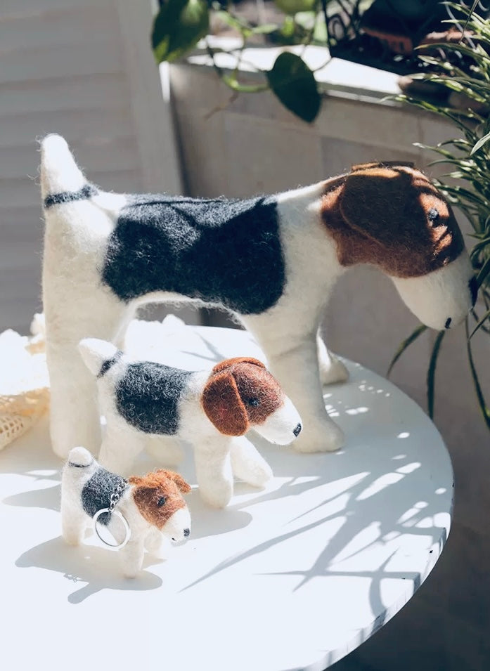 🐶 Handmade Felted Wool Wire Fox Terriers – 3 Sizes